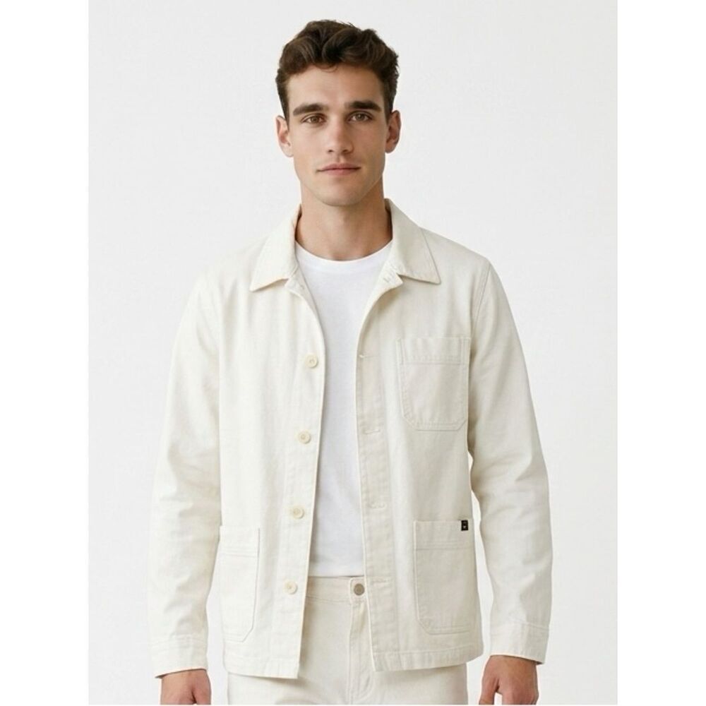 LE MONT ST. MICHEL | White Button Front Vintage Look Chore Jacket Unisex Size 38